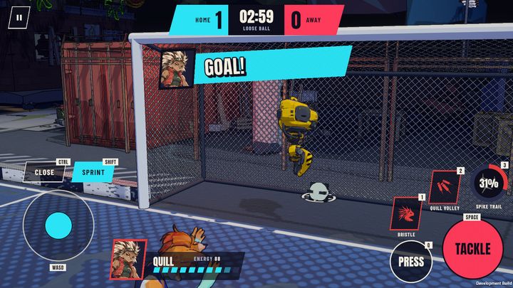 A goal, with the referee drone above the net