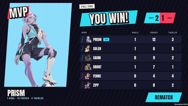 The results screen after a win, with the MVP